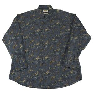 TGI Friday's Mens XL Blue‎ Paisley Cotton Long Sleeve Button Up Shirt Vintage